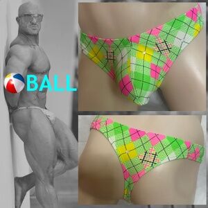 Ball Argyle Swimsuit Thong 30-36" waist Nylon/spandex Gently worn No size